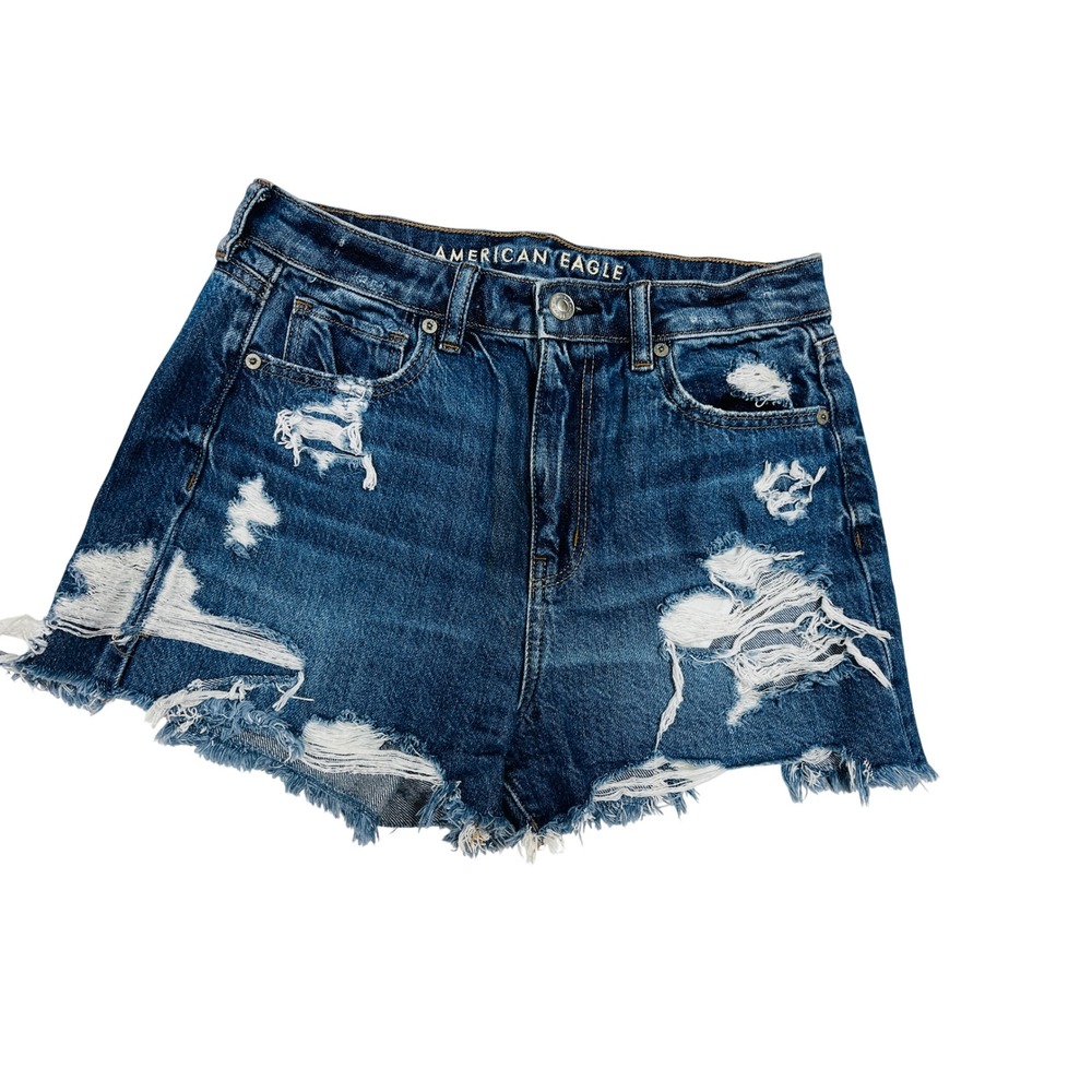 American Eagle Mom Shorts 4 Distressed Denim Hi Rise Grunge Edgy Shredded Indie